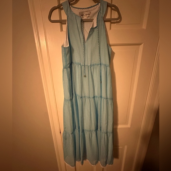 Lined Sarah Campbell blue and white gingham dress size medium - Picture 1 of 4